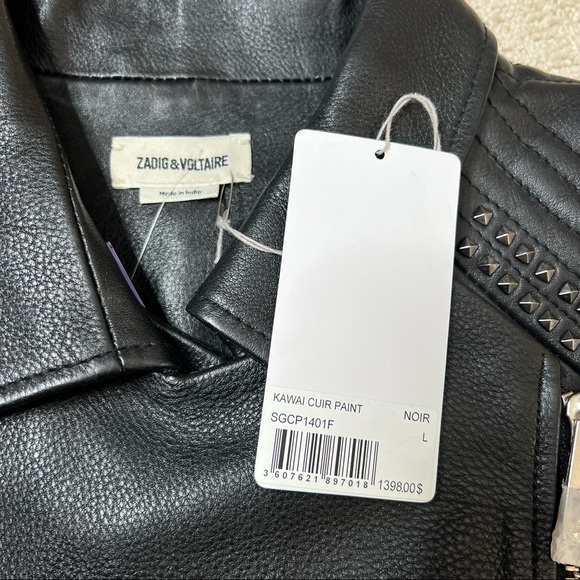Zadig & Voltaire Kawai Cuir Paint 100% Cow Leather Jacket Sz L NWT - Picture 7 of 13